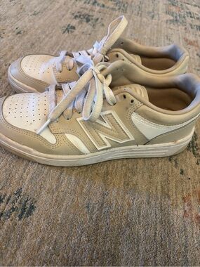 New Balance Beige and White Low-Top Sneakers